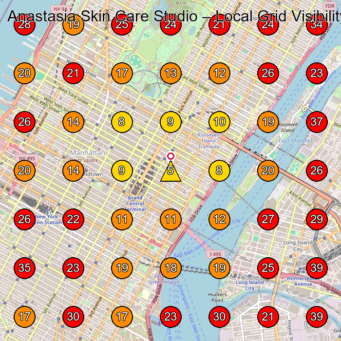 Anastasia Skin Care Studio GeoGrid visibility map for Facial Spa in New York